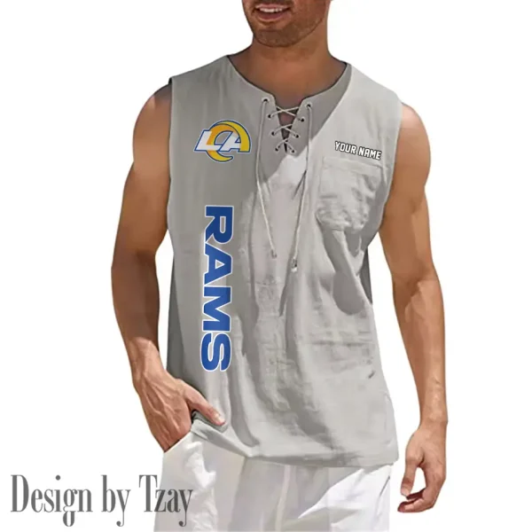 Los Angeles Rams Eye-catching Lace Up Collar Men's Solid Color Beach Pullover Shirt SPTELUCMS019 - Image 9