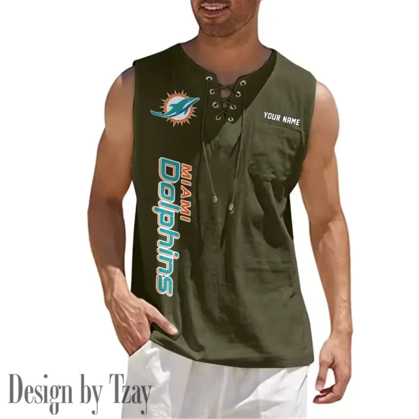 Miami Dolphins Eye-catching Lace Up Collar Men's Solid Color Beach Pullover Shirt SPTELUCMS020