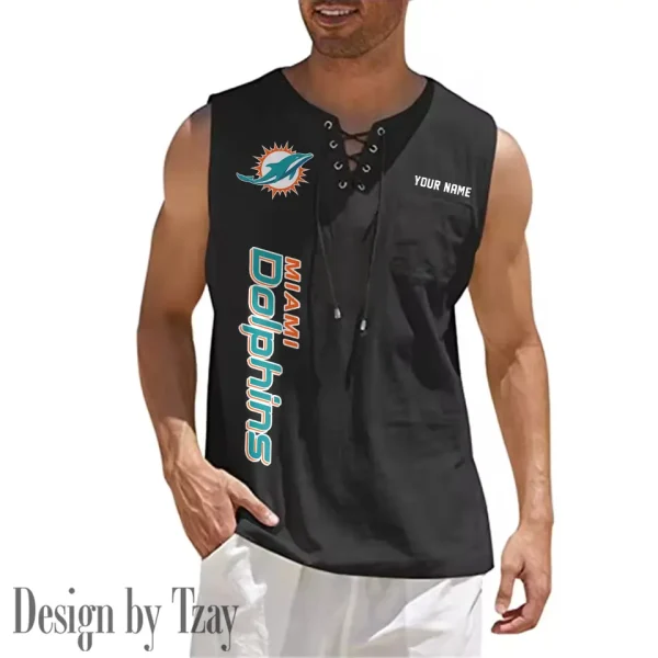 Miami Dolphins Eye-catching Lace Up Collar Men's Solid Color Beach Pullover Shirt SPTELUCMS020 - Image 2