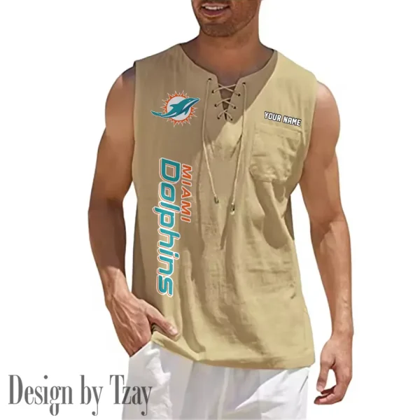 Miami Dolphins Eye-catching Lace Up Collar Men's Solid Color Beach Pullover Shirt SPTELUCMS020 - Image 3