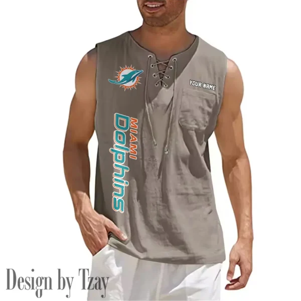 Miami Dolphins Eye-catching Lace Up Collar Men's Solid Color Beach Pullover Shirt SPTELUCMS020 - Image 4