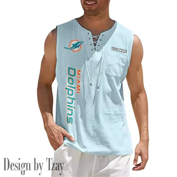 Miami Dolphins Eye-catching Lace Up Collar Men's Solid Color Beach Pullover Shirt SPTELUCMS020 - Image 5