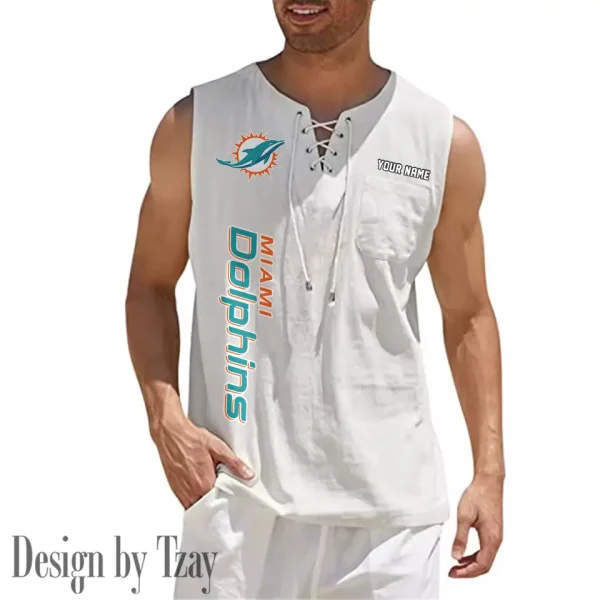 Miami Dolphins Eye-catching Lace Up Collar Men's Solid Color Beach Pullover Shirt SPTELUCMS020 - Image 7