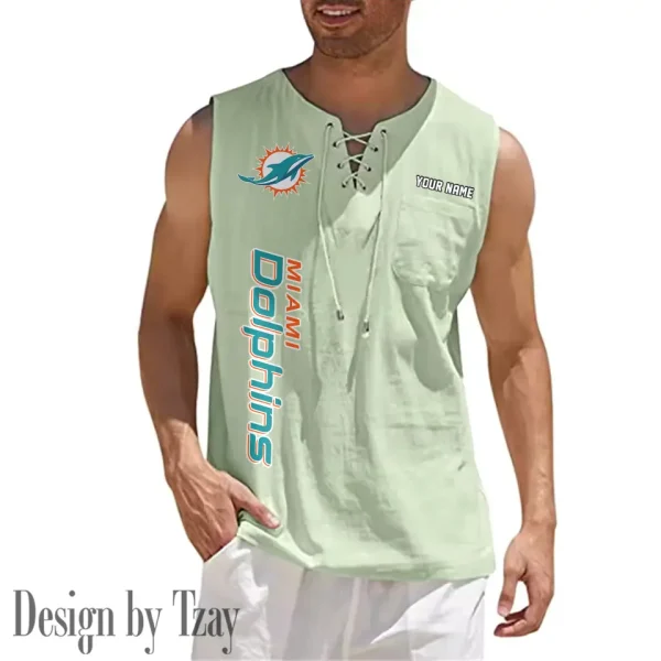 Miami Dolphins Eye-catching Lace Up Collar Men's Solid Color Beach Pullover Shirt SPTELUCMS020 - Image 8