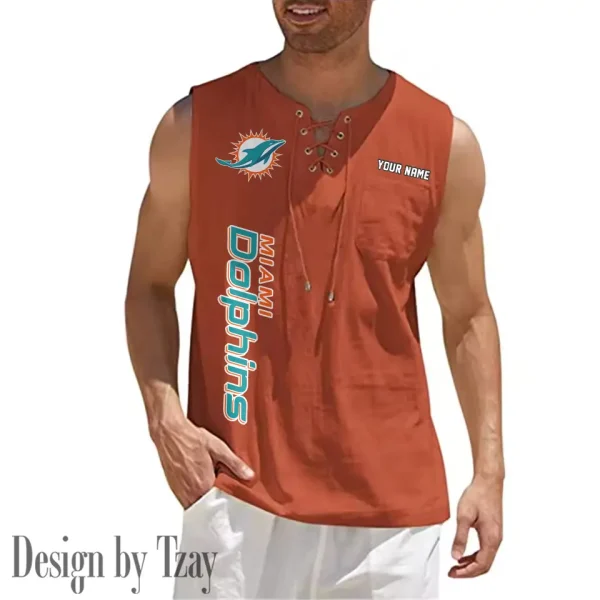Miami Dolphins Eye-catching Lace Up Collar Men's Solid Color Beach Pullover Shirt SPTELUCMS020 - Image 9