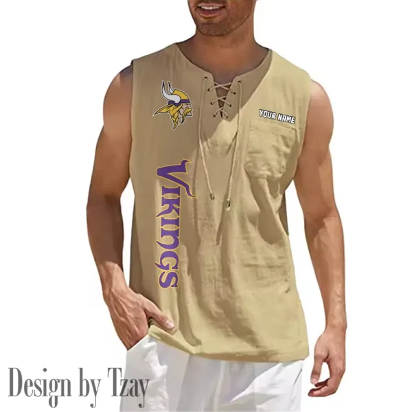 Minnesota Vikings Eye-catching Lace Up Collar Men's Solid Color Beach Pullover Shirt SPTELUCMS021