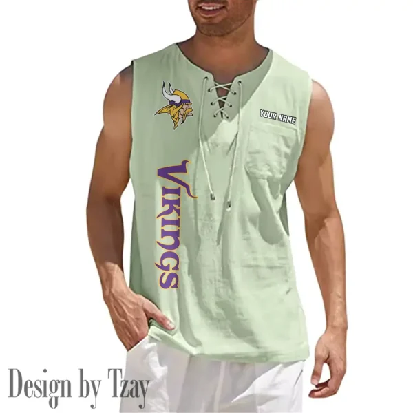 Minnesota Vikings Eye-catching Lace Up Collar Men's Solid Color Beach Pullover Shirt SPTELUCMS021 - Image 3