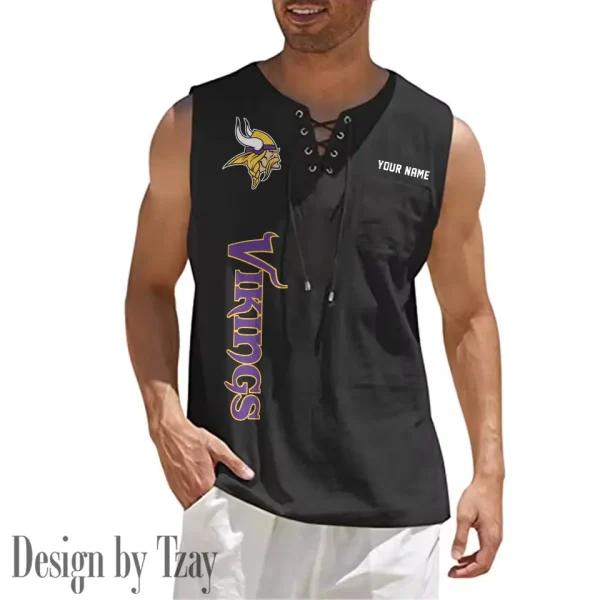 Minnesota Vikings Eye-catching Lace Up Collar Men's Solid Color Beach Pullover Shirt SPTELUCMS021 - Image 4