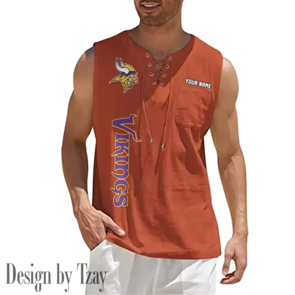 Minnesota Vikings Eye-catching Lace Up Collar Men's Solid Color Beach Pullover Shirt SPTELUCMS021 - Image 5