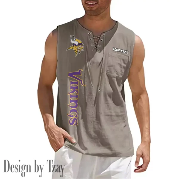 Minnesota Vikings Eye-catching Lace Up Collar Men's Solid Color Beach Pullover Shirt SPTELUCMS021 - Image 6
