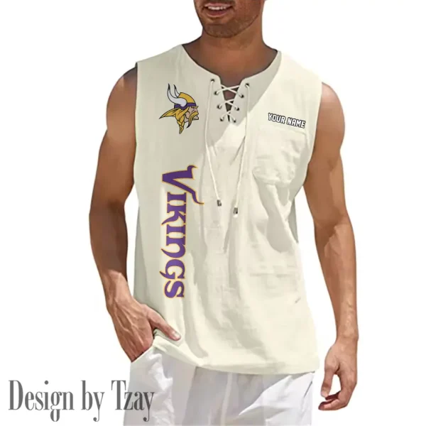 Minnesota Vikings Eye-catching Lace Up Collar Men's Solid Color Beach Pullover Shirt SPTELUCMS021 - Image 7