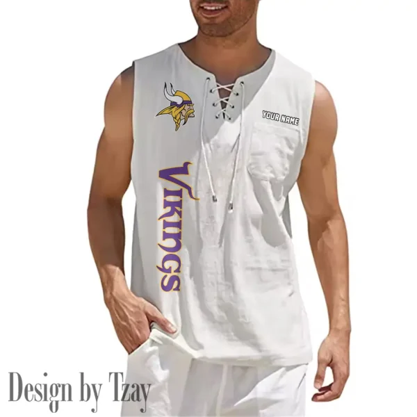 Minnesota Vikings Eye-catching Lace Up Collar Men's Solid Color Beach Pullover Shirt SPTELUCMS021 - Image 8