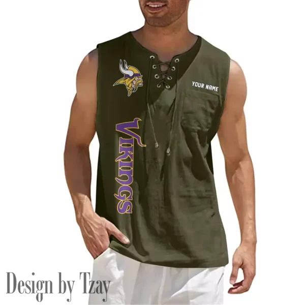 Minnesota Vikings Eye-catching Lace Up Collar Men's Solid Color Beach Pullover Shirt SPTELUCMS021 - Image 9