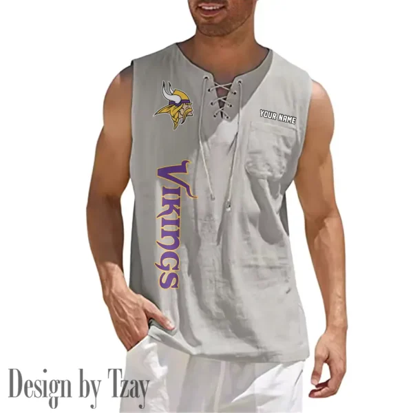 Minnesota Vikings Eye-catching Lace Up Collar Men's Solid Color Beach Pullover Shirt SPTELUCMS021 - Image 10