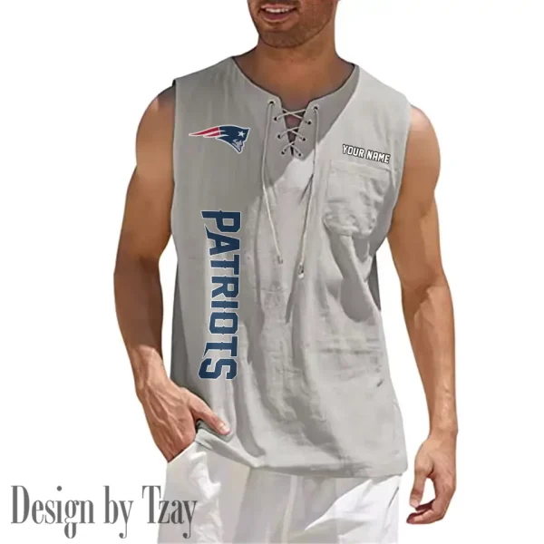 New England Patriots Eye-catching Lace Up Collar Men's Solid Color Beach Pullover Shirt SPTELUCMS022 - Image 2