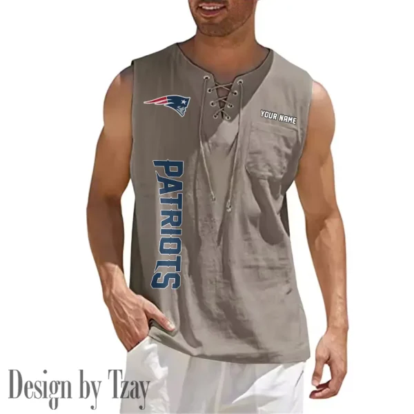 New England Patriots Eye-catching Lace Up Collar Men's Solid Color Beach Pullover Shirt SPTELUCMS022 - Image 3