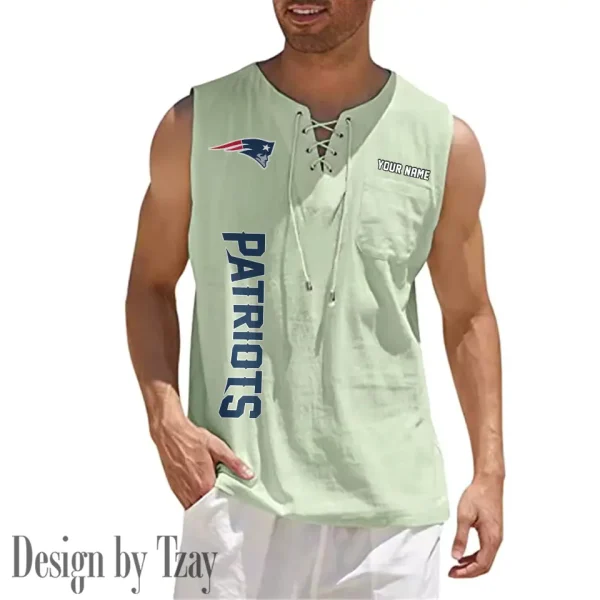 New England Patriots Eye-catching Lace Up Collar Men's Solid Color Beach Pullover Shirt SPTELUCMS022 - Image 5