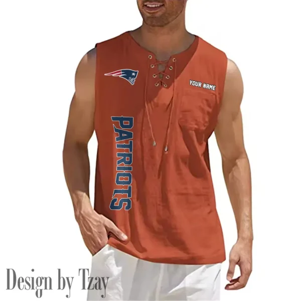 New England Patriots Eye-catching Lace Up Collar Men's Solid Color Beach Pullover Shirt SPTELUCMS022 - Image 6