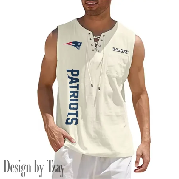 New England Patriots Eye-catching Lace Up Collar Men's Solid Color Beach Pullover Shirt SPTELUCMS022 - Image 7