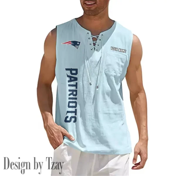 New England Patriots Eye-catching Lace Up Collar Men's Solid Color Beach Pullover Shirt SPTELUCMS022 - Image 8