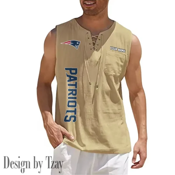 New England Patriots Eye-catching Lace Up Collar Men's Solid Color Beach Pullover Shirt SPTELUCMS022 - Image 9