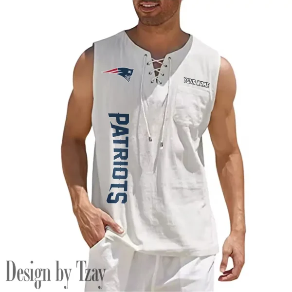 New England Patriots Eye-catching Lace Up Collar Men's Solid Color Beach Pullover Shirt SPTELUCMS022 - Image 10