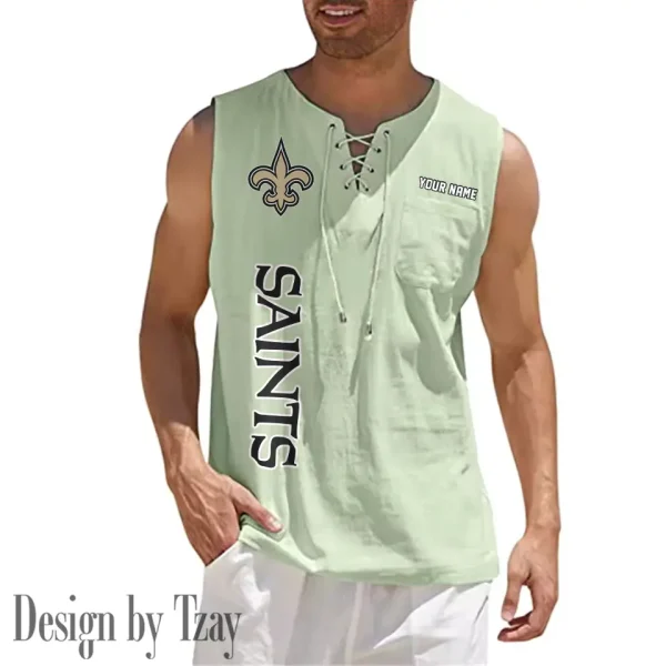 New Orleans Saints Eye-catching Lace Up Collar Men's Solid Color Beach Pullover Shirt SPTELUCMS023