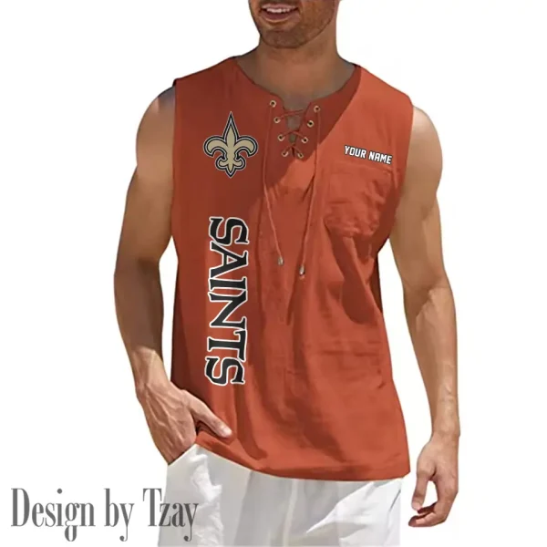 New Orleans Saints Eye-catching Lace Up Collar Men's Solid Color Beach Pullover Shirt SPTELUCMS023 - Image 5