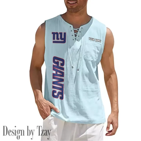 New York Giants Eye-catching Lace Up Collar Men's Solid Color Beach Pullover Shirt SPTELUCMS024 - Image 2