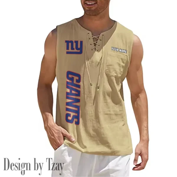 New York Giants Eye-catching Lace Up Collar Men's Solid Color Beach Pullover Shirt SPTELUCMS024 - Image 3