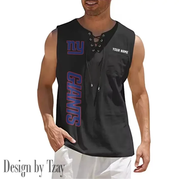 New York Giants Eye-catching Lace Up Collar Men's Solid Color Beach Pullover Shirt SPTELUCMS024 - Image 4