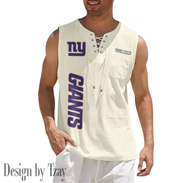 New York Giants Eye-catching Lace Up Collar Men's Solid Color Beach Pullover Shirt SPTELUCMS024 - Image 5