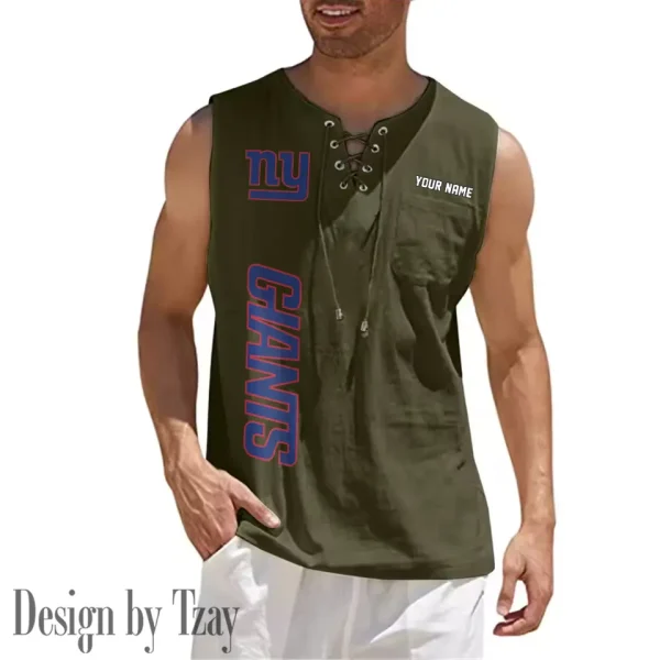 New York Giants Eye-catching Lace Up Collar Men's Solid Color Beach Pullover Shirt SPTELUCMS024 - Image 6
