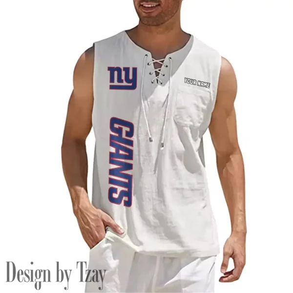 New York Giants Eye-catching Lace Up Collar Men's Solid Color Beach Pullover Shirt SPTELUCMS024 - Image 7
