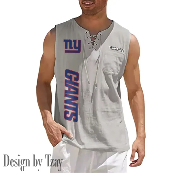 New York Giants Eye-catching Lace Up Collar Men's Solid Color Beach Pullover Shirt SPTELUCMS024 - Image 8