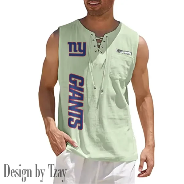 New York Giants Eye-catching Lace Up Collar Men's Solid Color Beach Pullover Shirt SPTELUCMS024 - Image 9