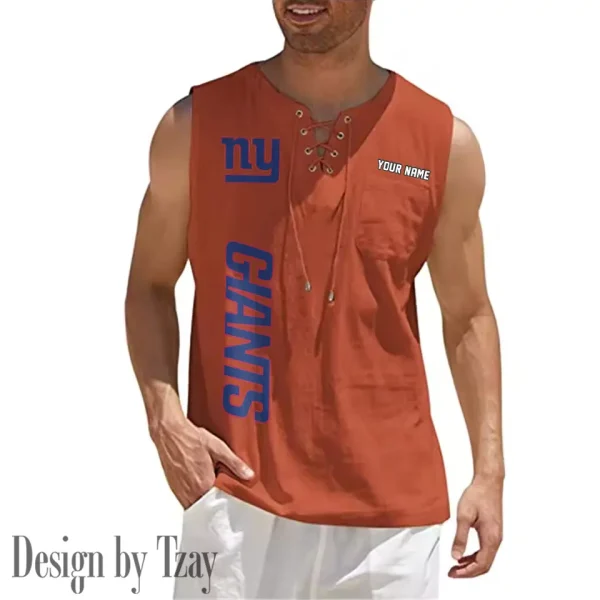New York Giants Eye-catching Lace Up Collar Men's Solid Color Beach Pullover Shirt SPTELUCMS024 - Image 10