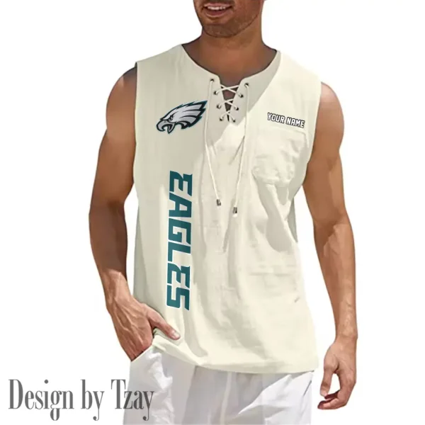 Philadelphia Eagles Eye-catching Lace Up Collar Men's Solid Color Beach Pullover Shirt SPTELUCMS026 - Image 3