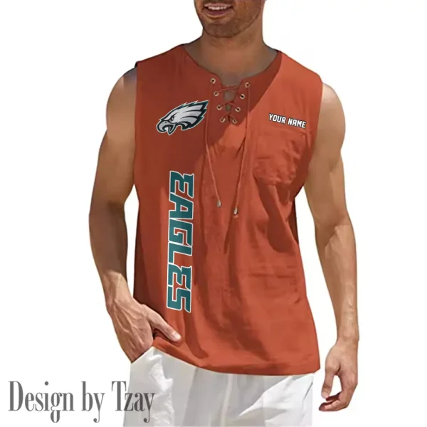 Philadelphia Eagles Eye-catching Lace Up Collar Men's Solid Color Beach Pullover Shirt SPTELUCMS026 - Image 4