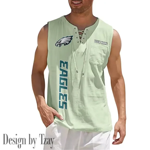 Philadelphia Eagles Eye-catching Lace Up Collar Men's Solid Color Beach Pullover Shirt SPTELUCMS026 - Image 7