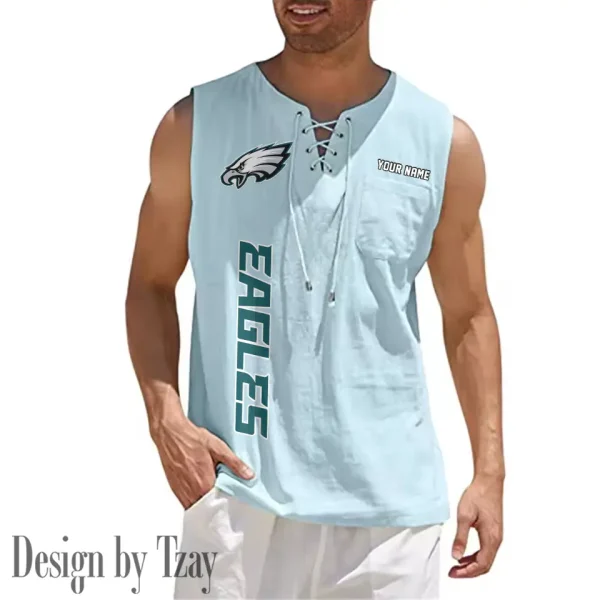 Philadelphia Eagles Eye-catching Lace Up Collar Men's Solid Color Beach Pullover Shirt SPTELUCMS026 - Image 8