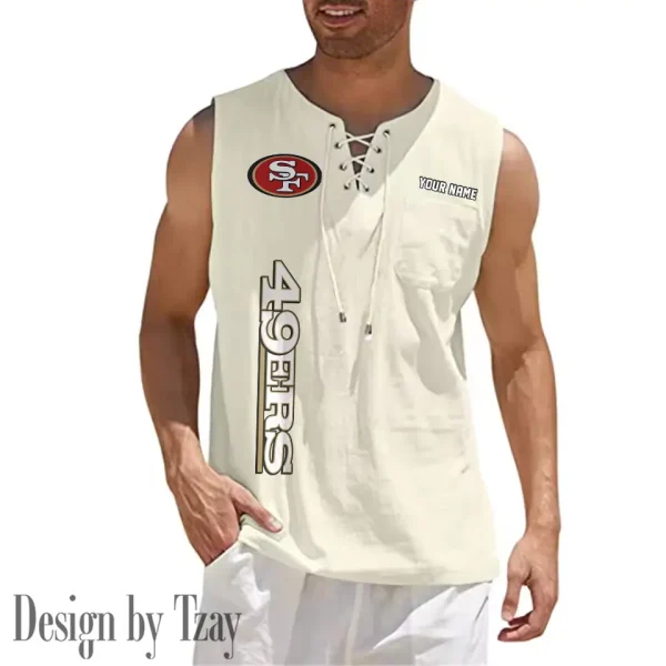 San Francisco 49ers Eye-catching Lace Up Collar Men's Solid Color Beach Pullover Shirt SPTELUCMS028