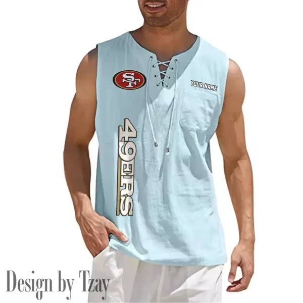 San Francisco 49ers Eye-catching Lace Up Collar Men's Solid Color Beach Pullover Shirt SPTELUCMS028 - Image 2