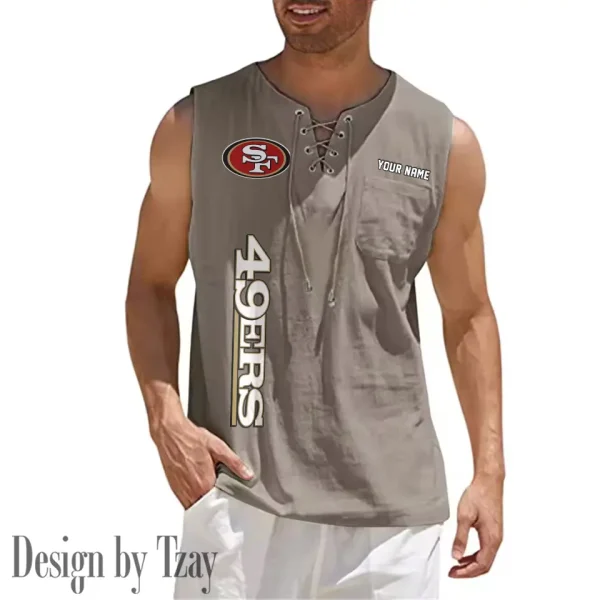 San Francisco 49ers Eye-catching Lace Up Collar Men's Solid Color Beach Pullover Shirt SPTELUCMS028 - Image 3