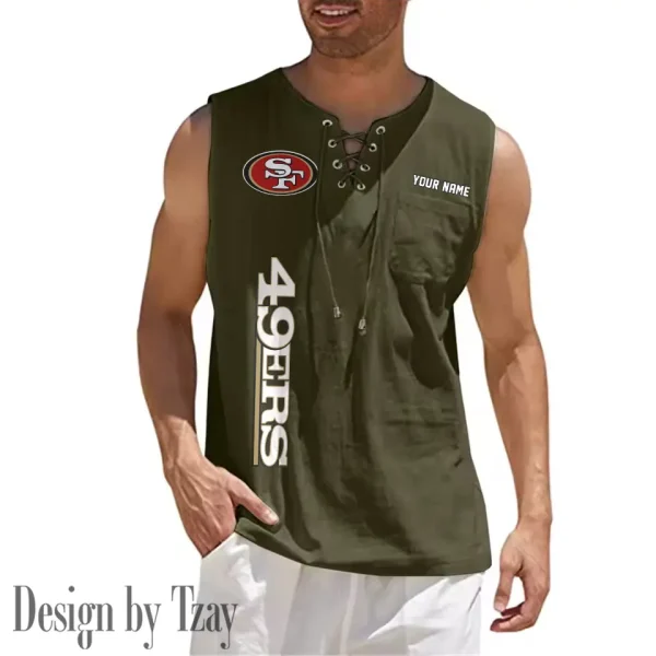 San Francisco 49ers Eye-catching Lace Up Collar Men's Solid Color Beach Pullover Shirt SPTELUCMS028 - Image 4