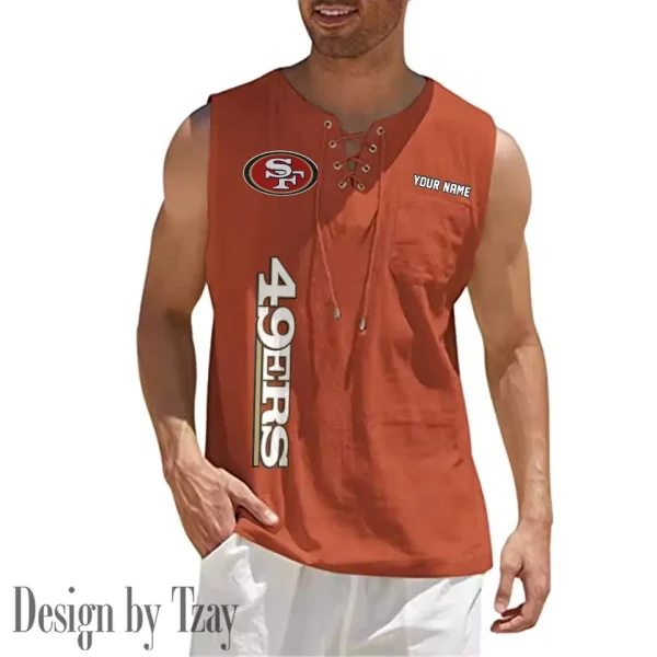 San Francisco 49ers Eye-catching Lace Up Collar Men's Solid Color Beach Pullover Shirt SPTELUCMS028 - Image 5