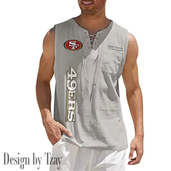 San Francisco 49ers Eye-catching Lace Up Collar Men's Solid Color Beach Pullover Shirt SPTELUCMS028 - Image 6