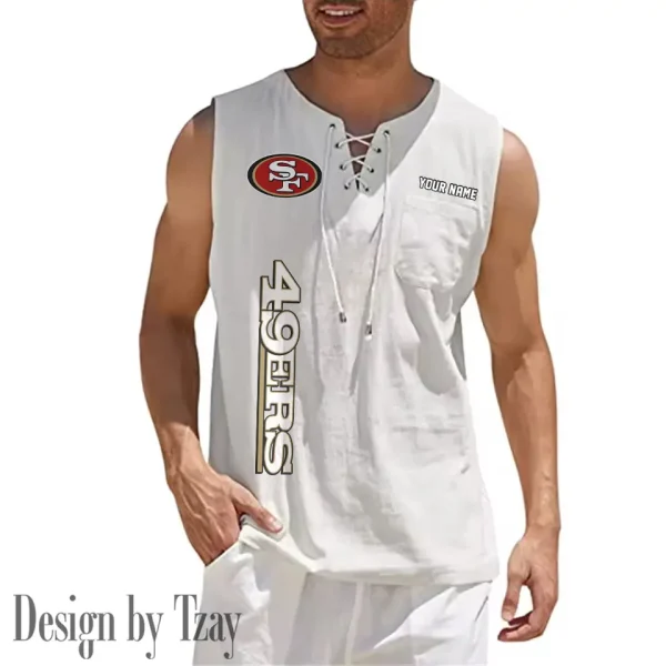 San Francisco 49ers Eye-catching Lace Up Collar Men's Solid Color Beach Pullover Shirt SPTELUCMS028 - Image 8
