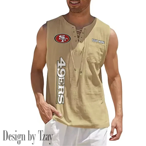 San Francisco 49ers Eye-catching Lace Up Collar Men's Solid Color Beach Pullover Shirt SPTELUCMS028 - Image 9