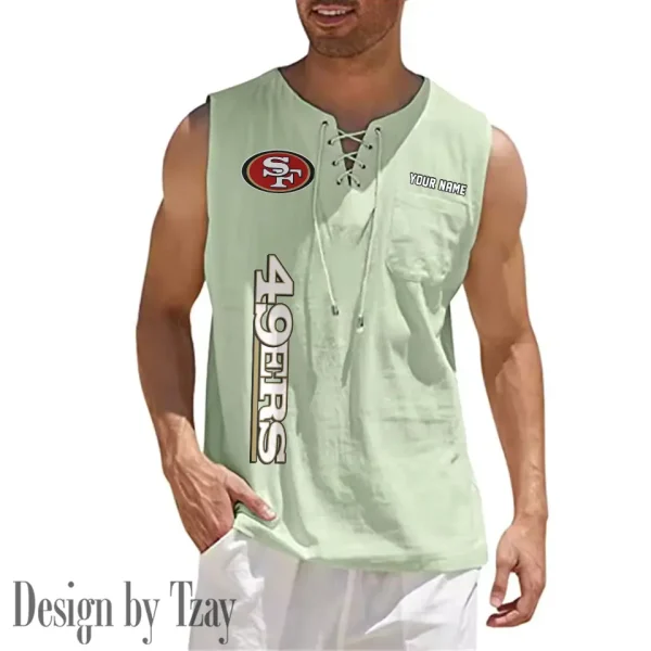 San Francisco 49ers Eye-catching Lace Up Collar Men's Solid Color Beach Pullover Shirt SPTELUCMS028 - Image 10